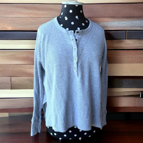 5/$65 Offline by Aerie Womens Henley Top Sz XXS Gray Waffle Thumb Holes Knit Top - Picture 1 of 10